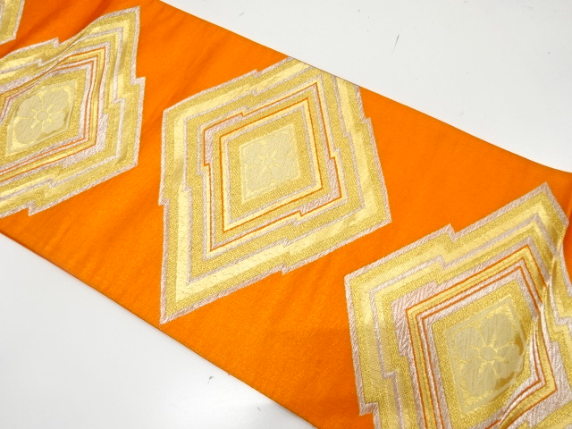 JAPANESE KIMONO / ANTIQUE FUKURO OBI / SILK / WOVEN FLOWER & MATSUKAWABISHI